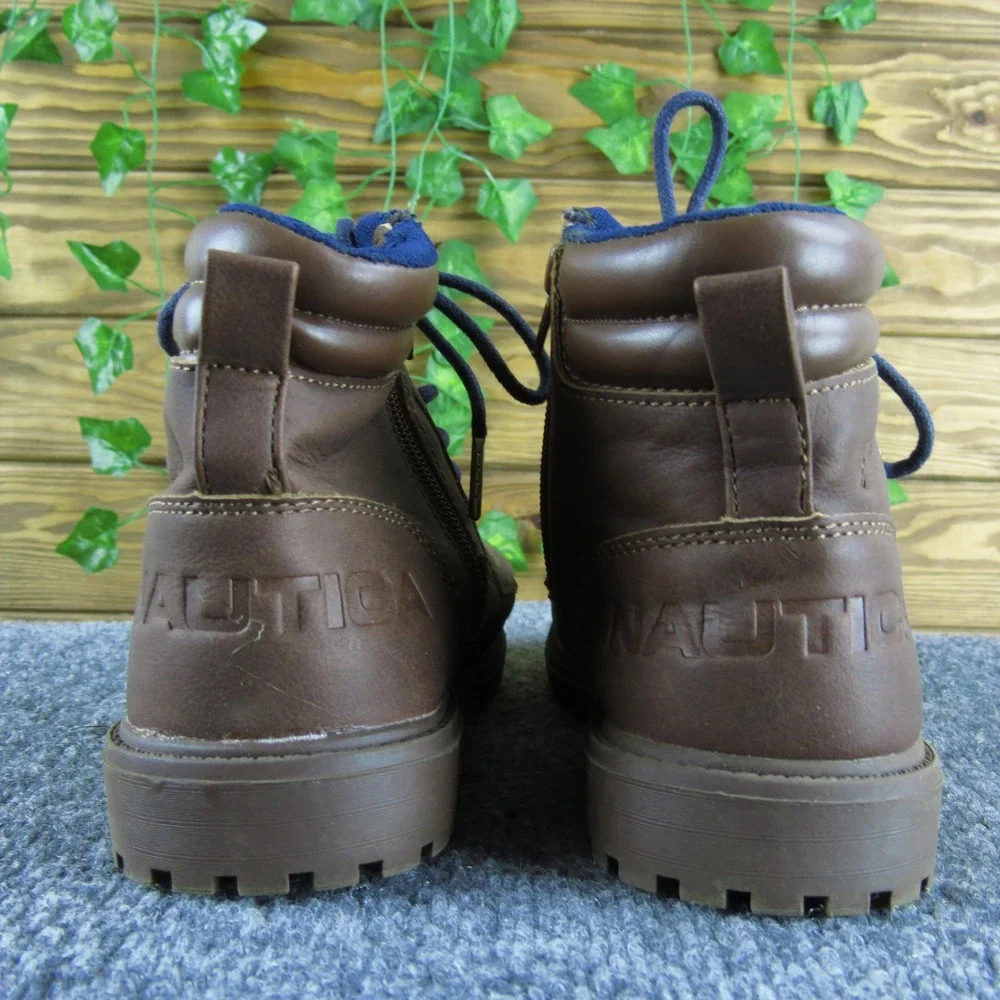 Nautica Zaysan Boys Size 5 Brown Synthetic Lace Up Ankle Boots Casual Outdoor‎